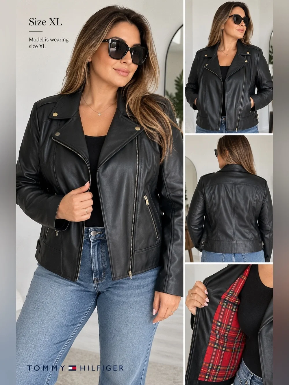 Tommy Hilfiger Women’s Black Faux Leather Moto Jacket Sz XL like new